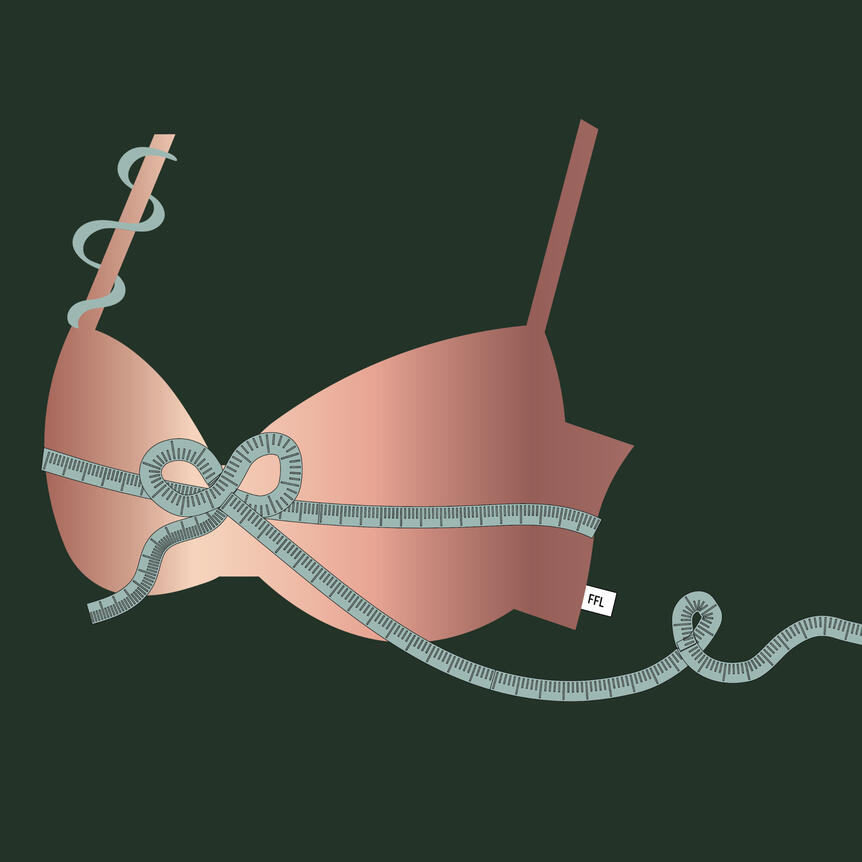 Logo for Firm Foundation Lingerie, , bra with a tape measure tied in front like a ribbon